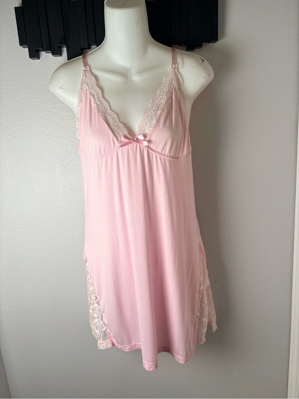 Soft Lace-trim Pink Chemise Nightdress Lingerie Slip Size XXL Nightgown Pajamas